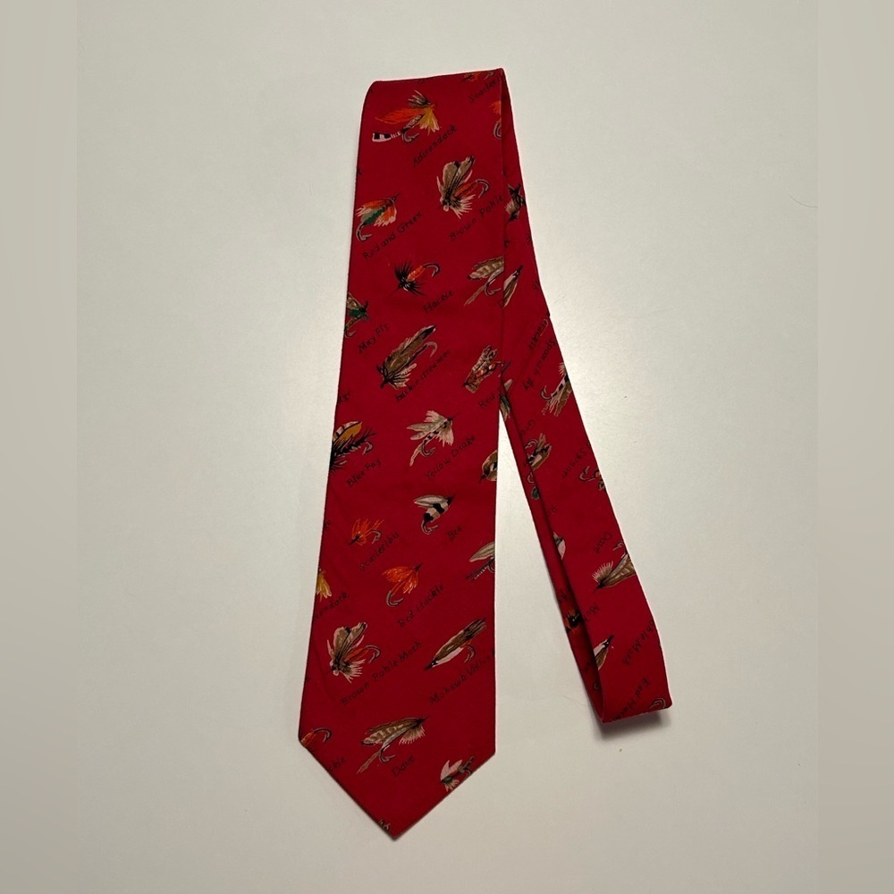 Vintage D’em Crazy Colorful Fish Lure Ties  Pattern Red Cotton Tie